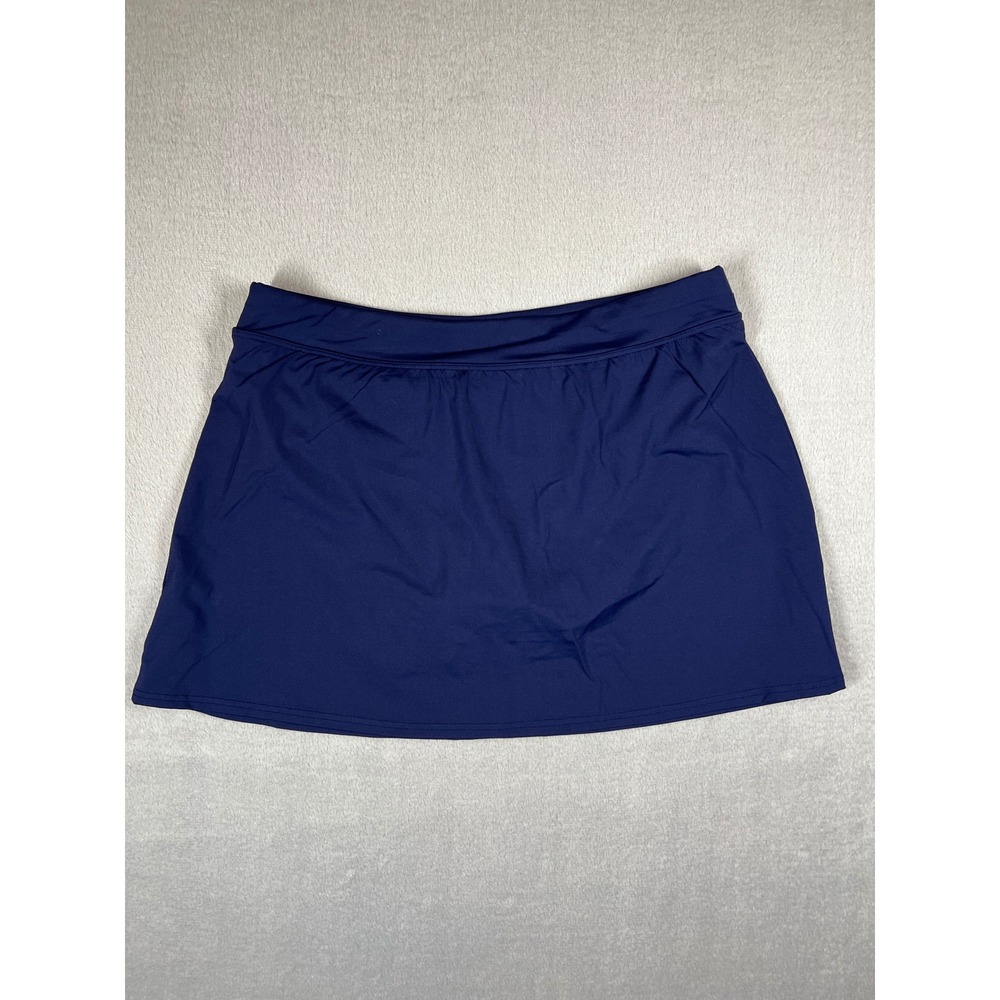 Lands End Womens Navy Blue Solid Swim Skirt with Brief Bottom Size 12